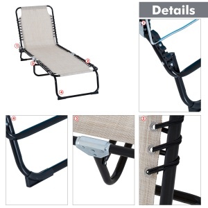 Sezlong portabil din otel si material tip plasa, care permite circularea aerului, cu spatar reglabil pe 4 pozitii, 197x58x26 cm, negru si crem - Img 9