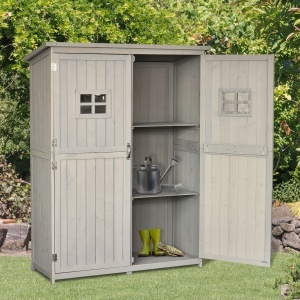 Sopron Lemn 127,5×50×164 cm – Casuta Gradina cu Polite si Usi Duble - Img 2