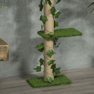 Stâlp Înalt pentru Pisici cu Tijă de Tensionare din Iută cu Frunze, 37x21x202-242 cm, Verde - Img 9