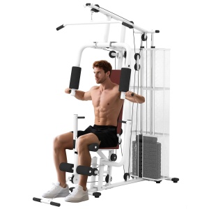 Stație Fitness Multifuncțională cu 4 Perne din Oțel și PU Alb - Img 1