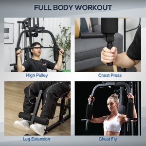 Statiune fitness cu greutati de 45kg pentru antrenament profesional la tine acasa, din otel, 135x103x210cm, Negru - Img 4