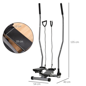 Stepper Fitness cu Maner, Bante Elastice, LCD, Oțel/ABS, Argintiu-Negru - Img 3