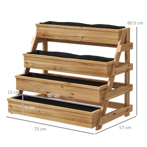 Strat de Grădină Înălțat pe 4 Niveluri și Orificii de Drenaj, 75x57x60,5 cm, Lemn Natural - Img 3