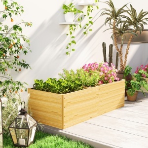 Strat de Grădină Înălțat și Adânc cu 3 Zone de Creștere și Strat de Protecție, 140x60x40 cm, Lemn Natural - Img 8