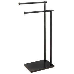 Suport de Podea pentru Prosoape cu 2 Brațe, Suport pentru Prosoape de Baie din Metal, 35,5x20x78 cm, Negru