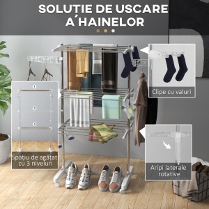 Suport de Uscat Rufe – Inox, 3 Etaje Reglabile Premium - Img 5