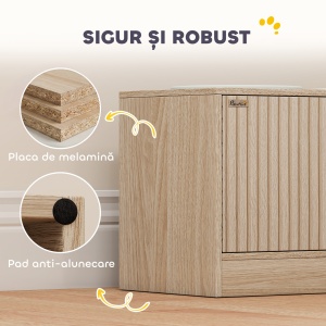 Suport pentru boluri pentru câini cu 2 boluri de 2L și dulap inferior, din lemn, 60x30x35,5 cm, stejar - Img 8