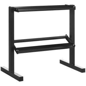 Suport pentru Gantere pe 2 Niveluri, Organizator Stabil de Depozitare a Greutăților, 92.5x50.5x80.5 cm, Negru - Img 1