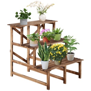 Suport pentru Ghivece cu 3 Niveluri din Lemn de Brad, 80x80x78 cm, Lemn Natural - Img 1