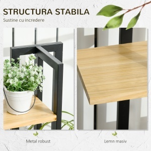 Suport pentru Plante cu 4 Etaje din Lemn de Brad și Metal, 45x25x110 cm, Negru - Img 5