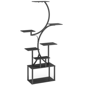 Suport pentru Plante cu 8 Rafturi în Formă de S, Suport Ghivece Metalic pentru Interior și Exterior, pentru Grădină, Balcon, Terasă, Cameră de Zi, 74x26x158,5 cm, Negru - Img 1