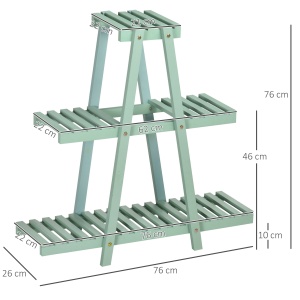 Suport pentru plante din lemn de brad cu 3 niveluri pentru interior si exterior, 76x26x76cm, verde deschis - Img 3