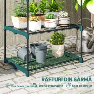 Suport pentru Plante Vertical cu 5 Niveluri din Oțel și Plastic, Suport Ghivece pentru Interior și Exterior Grădină Balcon, 67x49x138 cm, Verde Închis - Img 5