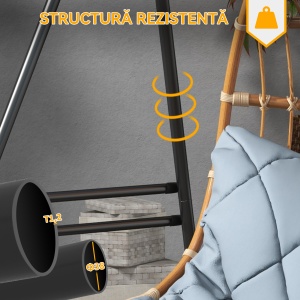 Suport pentru Scaun Hamac, Cadru Metalic Rezistent pentru Hamac Suspendat, Balansoar de Terasă, Fotoliu Tip Ou, Negru - Img 4