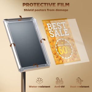 Suport Poster A3, Expozitor Publicitar de Podea cu Înălțime și Înclinare Reglabile, 40x30x129-135 cm, Argintiu - Img 6