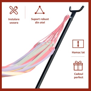 Suport Schelet pentru Hamac Reglabil Max. 150 Kg, Negru, 280x120x110cm - Img 5
