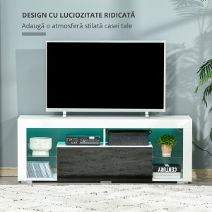 Suport tv cu lumini led multicolore și telecomandă pentru televizoare până la 55", Alb - Img 5