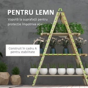 Suport Vertical pentru Plante cu 3 Nivele din Lemn de Brad, 100x36x112 cm, Culoare Lemn Natural - Img 6