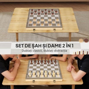Tablă de Șah Pliabilă pentru Șah și Dame cu Compartimente, din Lemn și Metal, 38.5x38.5x2.8 cm, Alb și Nuc - Img 4