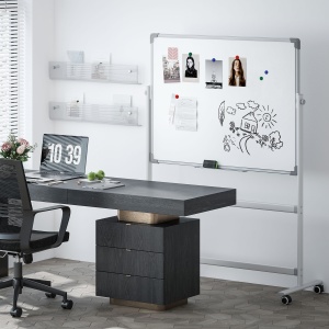 Tablă Magnetică cu 2 Fețe, Tablă Rotativă la 360° cu 3 Nivele Reglabile, Burete și Marker-e, 127x50x165 cm, Alb - Img 2