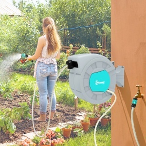 Tabur pentru Furtun Retractabil cu Furtun de Apă 30+2 m, Rotativ la 180°, 50x23x45 cm, Verde - Img 2