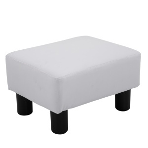 Taburet dreptunghiular captusit si imbracat in piele artificiala alba