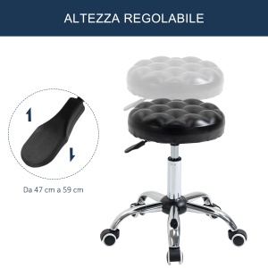 Taburet Reglabil pe Inaltime cu 5 Roti Pivotante, din Otel, Spuma de Cauciuc si Imitatie de Piele, Ф48x47-59lcm, Negru - Img 4