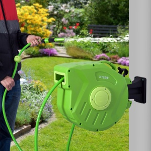Tambur Portabil pentru Furtun Montat pe Perete cu Derulare Automata, 47,5x15,5x35,5 cm, Verde - Img 2