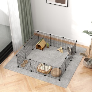 Țarc Modular pentru Animale de Companie de Talie Mică cu Panouri și Accesorii, 140x70x35 cm, Negru - Img 9
