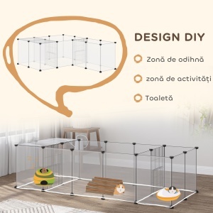 Țarc Modular pentru Animale de Talie Mică cu 20 de Panouri, 2 Uși și Accesorii, 175x70x45 cm, Negru - Img 5
