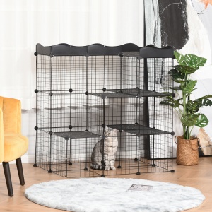 Țarc Modular pentru Animale de Talie Mică, cu Panouri și Accesorii, 105x70x116 cm, Negru - Img 2