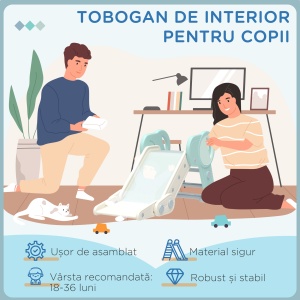 Tobogan de Interior Pliabil pentru Copii, Tobogan din Plastic pentru Copii 18-36 Luni, 102x53x53 cm, Verde - Img 6