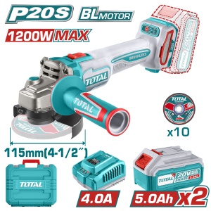 TOTAL - POLIZOR UNGHIULAR - 115mm - 20V - LI-ION (INCLUDE 2 ACUMULATORI SI INCARCATOR)
