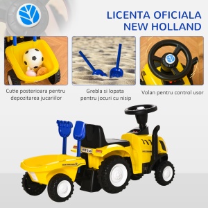 Tractor pentru Copii Prevazut cu Loc cu Remorca Varsta 12-36 Luni Galben - Img 5