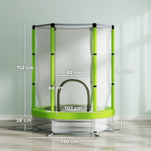 Trambulină pentru Copii 3-6 Ani cu Plasă de Siguranță, Փ140x190 cm, Verde - Img 3