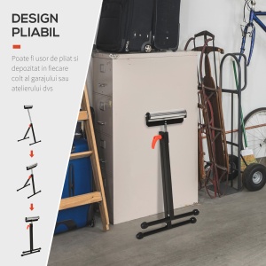trepied cu Role si Inaltime Reglabila din Metal, Design Pliabil care Economiseste Spatiu cu Rulmenti cu Bila, 44x50x68-110 cm, Negru si Argintiu - Img 6