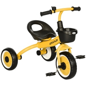 Tricicletă pentru Copii 2-5 Ani cu Scaun Reglabil și Coș Galben