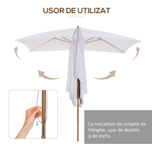 Umbrela de Gradina 2x3 m, Umbrela Parasolar Impermeabila din Lemn Lacuit cu Copertina Detasabila, Alb - Img 4