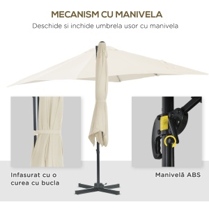 Umbrelă de Gradină cu Manivelă cu Rotație 360°, Parasolar Reglabil, 245x245x245 cm, Crem - Img 6