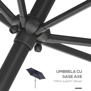 Umbrela de Gradina cu Manivela, din Aluminiu si Poliester Gri si Negru, Φ2,6x2,35m - Img 8