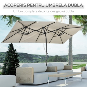 Umbrelă de Grădină Dublă Înclinabilă și Reglabilă în Înălțime, 295x150x170-214 cm, Alb Crem - Img 5