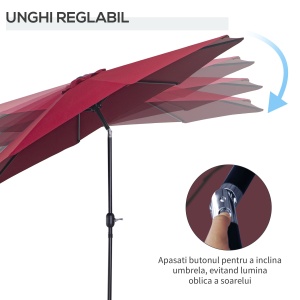 Umbrela de Gradina Inclinabila 3x2.45m in Poliester Impermeabil, Rosu Bordeaux - Img 4