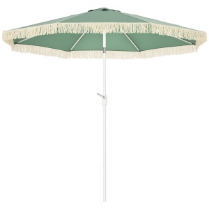 Umbrelă de Grădină Înclinabilă cu Franjuri, Manivelă şi Tijă în 2 Secţiuni, Ø2.65x2.45 m, Verde - Img 1