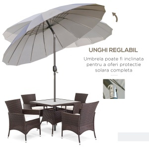 Umbrelă de Grădină Înclinabilă cu Manivelă și 18 Spițe din Metal și Poliester, Ø250x240 cm, Gri Deschis - Img 5