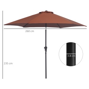 Umbrelă de Grădină Înclinabilă cu Manivelă și 6 Spițe din Aluminiu, 2.6x2.35 m, Cafeniu - Img 3