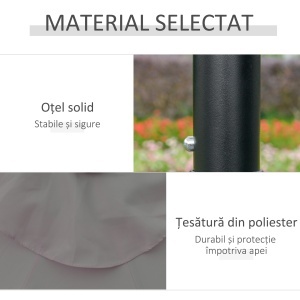 Umbrelă de Grădină Inclinabilă Ø265 cm cu 32 Lumini LED Solare și Manivelă, Umbrelă de Exterior cu 8 Spițe, din Oțel și Poliester, pentru Patio, Curte, Balcon, Terasă, Gri - Img 6