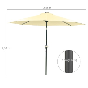 Umbrelă de Grădină Inclinabilă Ø265 cm cu 32 Lumini LED Solare și Manivelă, Umbrelă de Exterior cu 8 Spițe, din Oțel, Poliester, pentru Terasă, Curte, Balcon, Bej - Img 3