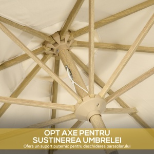 Umbrelă de Grădină Înclinabilă pe 3 Niveluri cu Franjuri, Manivelă și Tijă cu 2 Secțiuni, Ø265x244 cm, Crem - Img 7