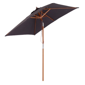 Umbrela de Gradina Rabatabila 2x1.5m, 6 Stinghii si Stalp din Lemn de Brad Deschidere cu Coarda, Gri Inchis - Img 1