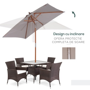 Umbrela de Gradina Reglabila Design Modern di Lemn 2x1.5m, Gri - Img 4